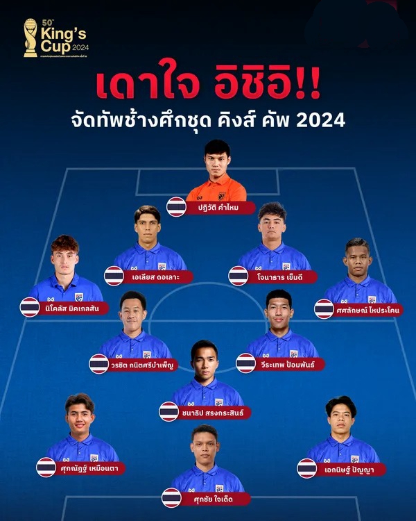 ทีมชาติไทย พบ ฟิลิปปินส์! เดาใจ อิชิอิ จัด 11 ขุนพลช้างศึกลุย คิงส์คัพ 2024